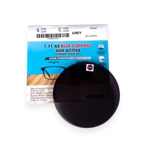  Tròng Kính Vis-care đổi màu lọc ánh sáng xanh Sun Active Grey 1.71 