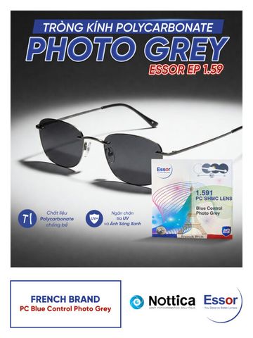  Tròng Kính Đổi Màu Khói Polycarbonate Photo Grey Essor EP 1.59 