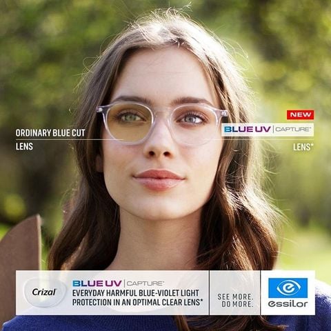  Tròng Kính Pháp Essilor Crizal Sapphire 360° Blue UV Capture 