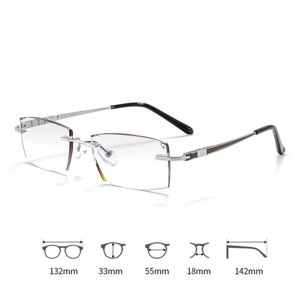  Kính Không Gọng Titanium Zoson 96623 Vát Cạnh Kết Hợp Đính Kim Cương Nhân Tạo Chống Ánh Sáng Xanh 