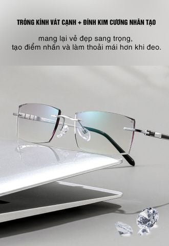  Kính Không Gọng Titanium Zoson 96623 Vát Cạnh Kết Hợp Đính Kim Cương Nhân Tạo Chống Ánh Sáng Xanh 