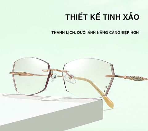  Gọng Kính Không Viền Nữ Zoson T085 Titanium Vát Cạnh Kim Cương 