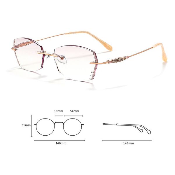  Gọng Kính Không Viền Nữ Zoson T085 Titanium Vát Cạnh Kim Cương 