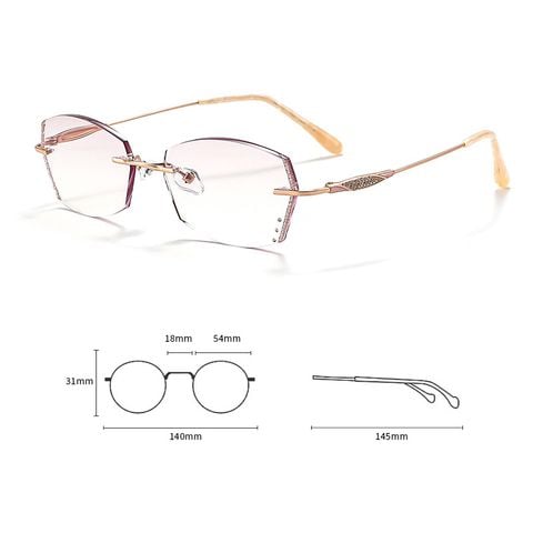  Gọng Kính Không Viền Nữ Zoson T085 Titanium Vát Cạnh Kim Cương 