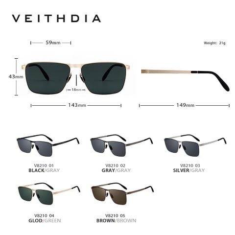  Kính Mát Phân Cực 9 Lớp Lọc Veithdia 8210 Hd Nylon Polarized 