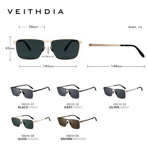  Kính Mát Phân Cực 9 Lớp Lọc Veithdia 8210 Hd Nylon Polarized Thiết Kế Không Sử Dụng Ốc Vít 