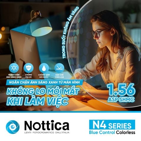  Nottica N4 1.56 Asp Blue Control – Tròng Kính Chống Ánh Sáng Xanh Toàn Diện 