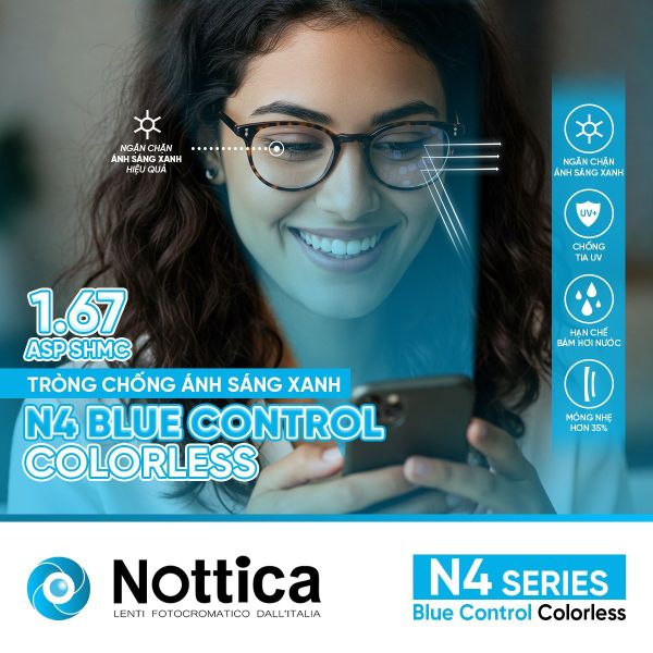 Tròng kính Nottica N4 1.67 ASP Blue Control