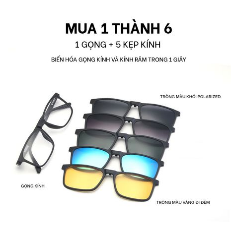  Kính Râm Cận TR90 Clip On Phân Cực Polarized 2 Trong 1 Bộ 5 Kẹp Cao Cấp 12146 