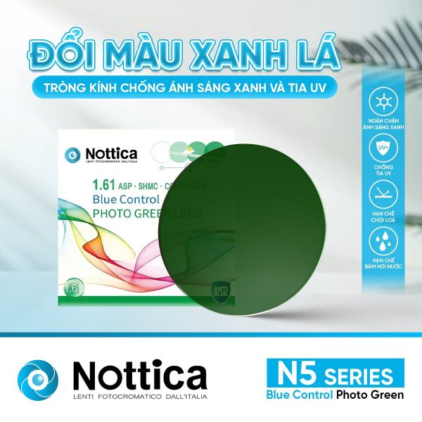 Tròng Kính Nottica N5 1.61 ASP Đổi Màu Xanh Lá