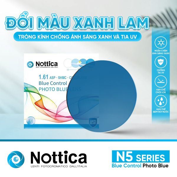 Tròng Kính Nottica N5 1.61 ASP Đổi Màu Xanh Lam