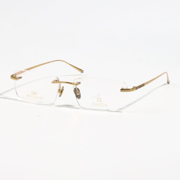  Gọng Kính Khoan Ốc Không Viền Titanium Mạ Vàng 18K Omega 511611 