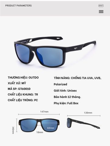  Kính Mát Thể Thao Polarized Phân Cực Outdo GT60010 