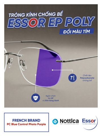  Tròng Kính Chống Bể Essor EP Poly Đổi Màu Tím 