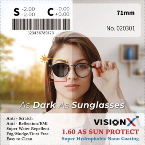  Tròng Kính Mỏng Đổi Màu Khói 1.60 Vision X Sun protect 