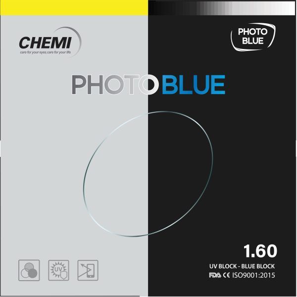 Tròng Kính Đổi Màu Mỏng Chống Ánh Sáng Xanh Chemi Photoblue 1.60 .167 