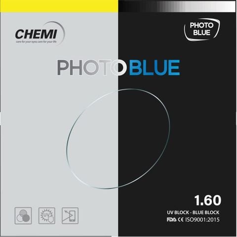  Tròng Kính Đổi Màu Mỏng Chống Ánh Sáng Xanh Chemi Photoblue 1.60 .167 