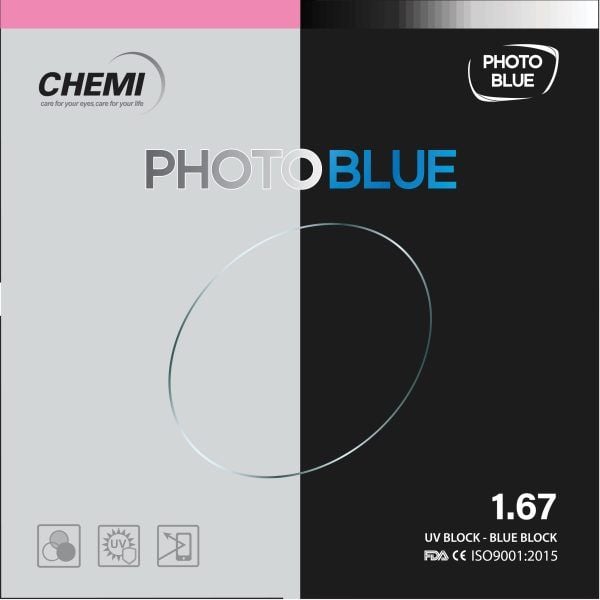 Tròng Kính Đổi Màu Mỏng Chống Ánh Sáng Xanh Chemi Photoblue 1.60 .167 