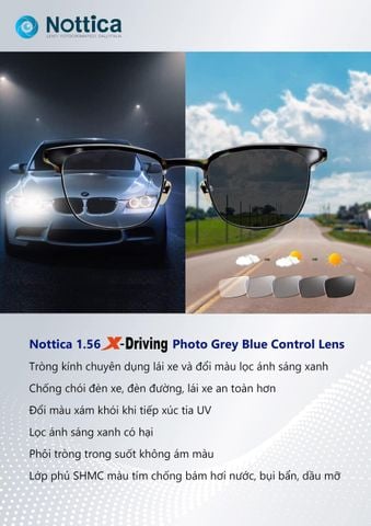  Tròng Kính Đổi Màu Lái Xe Nottica 1.56 X-Driving Blue Control 