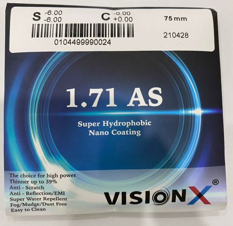  Tròng Kính Siêu Mỏng Vision X Singapore Mỏng Nhẹ Vượt Trội 1.71 AS SUPER HYDROPHOBIC NANO COATING Cao Cấp Chính Hãng 