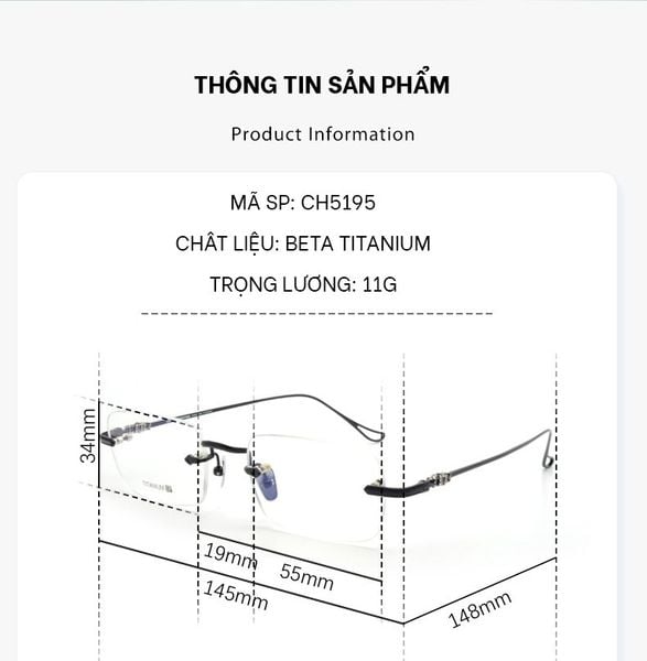  Gọng Kính Khoan Chrome Hearts Cao Cấp Nam Nữ CH5195 