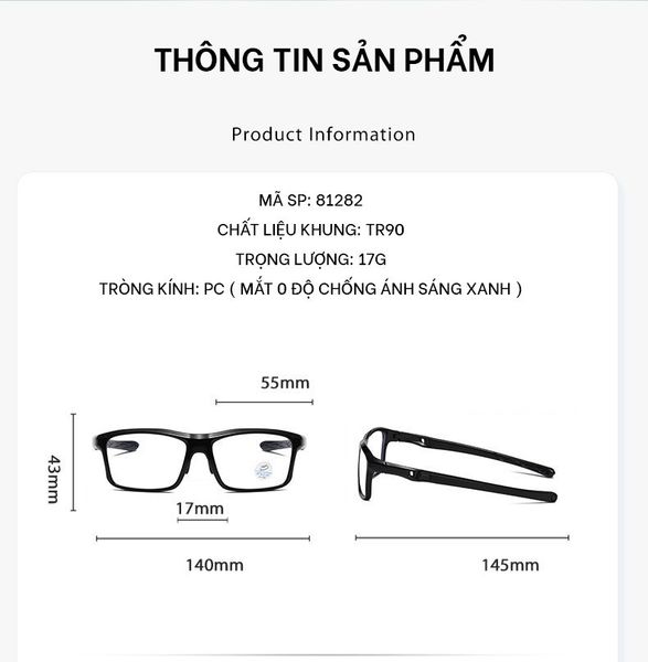  Kính Cận Thể Thao TR Chống Ánh Sáng Xanh 81282 