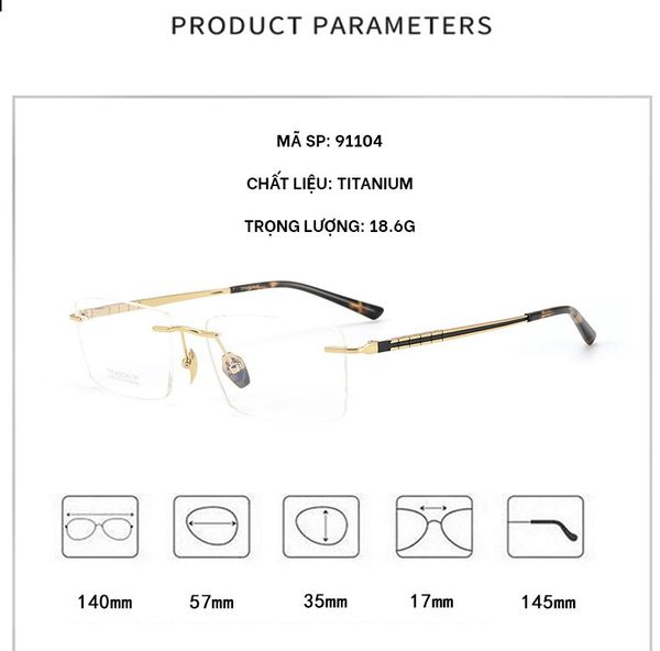  Gọng Kính Khoan Cao Cấp Titanium Omega 91104 