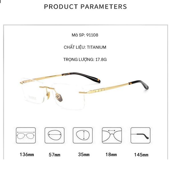  Gọng Kính Khoan Cao Cấp Beta Titanium Omega 91108 