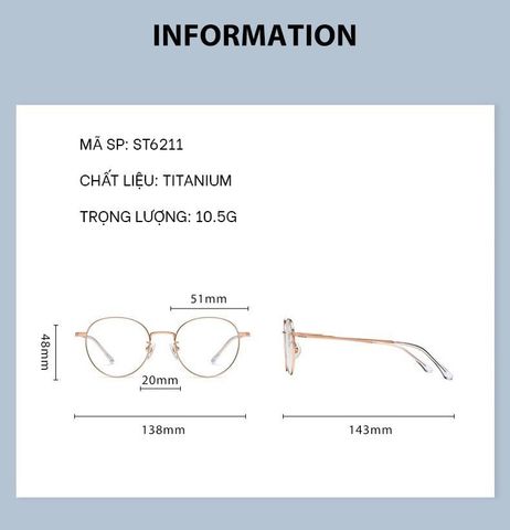  Gọng Kính Tròn Chống Ánh Sáng Xanh Titanium Patton ST6211 
