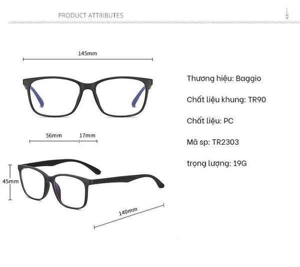  Gọng Kính Chống Ánh Sáng Xanh TR90 Baggio TR2303 