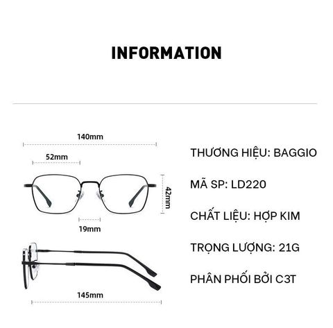  Gọng Kính Hợp Kim Baggio LD220 