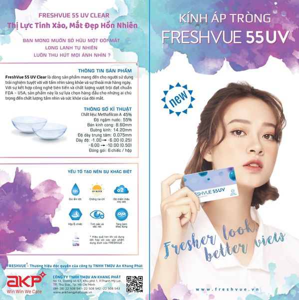  Kính Áp Tròng Không Màu 3 Tháng FRESHVUE 55UV (-1.00 đến -10.00) 