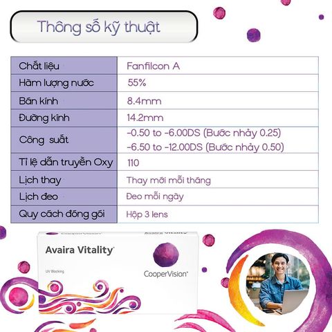  Kính áp tròng CooperVision Avaira Vitality [Hộp 3 Miếng] 
