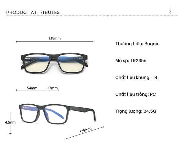  Gọng Kính Chống Ánh Sáng Xanh Baggio TR2356 