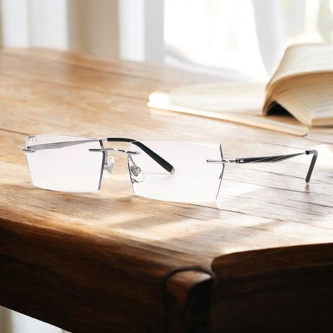  Kính Không Gọng Titanium Zoson 619HT Vát Cạnh Kim Cương, Đính Hạt 