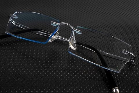 Kính Không Gọng Titanium Zoson 619HT Vát Cạnh Kim Cương, Đính Hạt 
