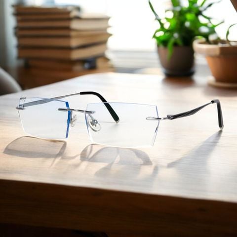  Kính Không Gọng Titanium Zoson 619HT Vát Cạnh Kim Cương, Đính Hạt 