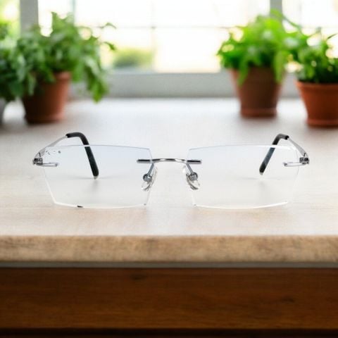  Kính Không Gọng Titanium Zoson 619HT Vát Cạnh Kim Cương, Đính Hạt 