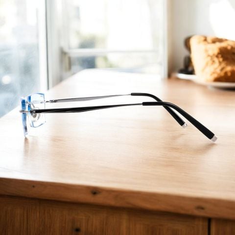  Kính Không Gọng Titanium Zoson 619HT Vát Cạnh Kim Cương, Đính Hạt 