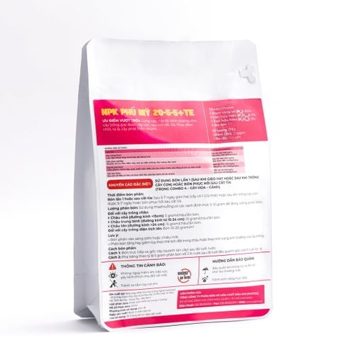 Phân bón NPK Phú Mỹ 20-5-5+TE Cây hoa - cảnh - Gói 500gram