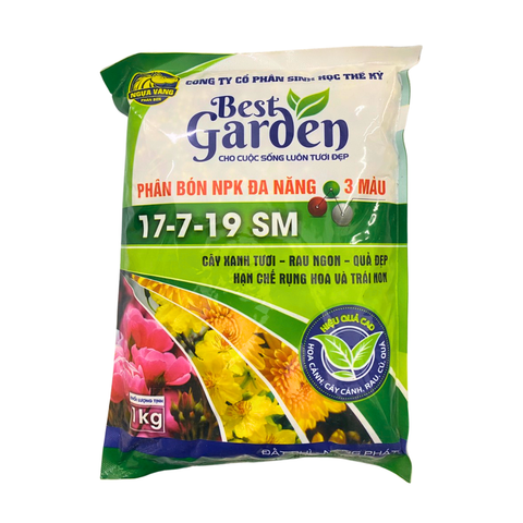 Phân NPK đa năng 3 màu cao cấp 17-7-19 SM dùng cho cây cảnh, hoa kiểng và rau củ quả - Gói 1kg