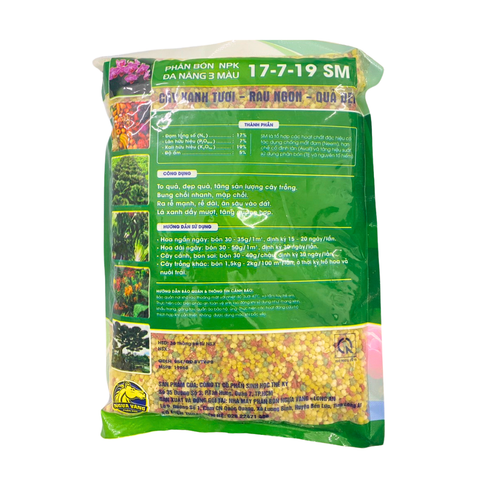 Phân NPK đa năng 3 màu cao cấp 17-7-19 SM dùng cho cây cảnh, hoa kiểng và rau củ quả - Gói 1kg