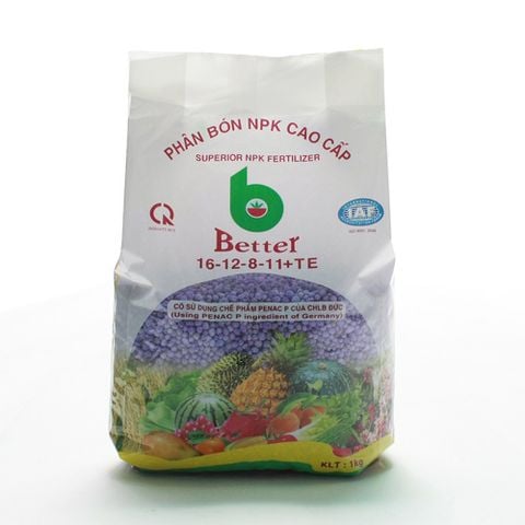Phân bón NPK Better tím 16-12-8-11 + TE (1kg)- Dùng mọi loại cây trồng trong giai đoạn đâm chồi, phát triển cành lá, ra hoa, dưỡng trái