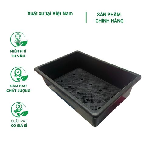 Chậu trồng rau chữ nhật 64x44x21cm (màu đen) - Thích hợp trồng rau sạch tại nhà, có lưới thoát nước