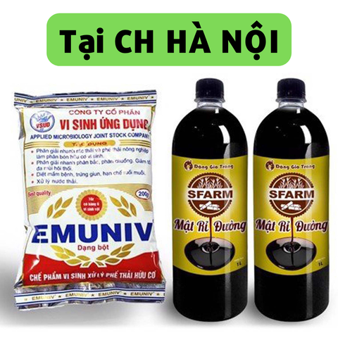 Combo bộ đôi 01 túi chế phẩm ủ rác và phân bón Emuniv 200gram và 02 chai mật rỉ đường loại 1 lít - Tại CH Hà Nội