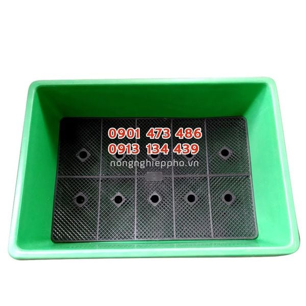 Khay trồng rau hình chữ nhật 64x44x21cm - Màu xanh rêu