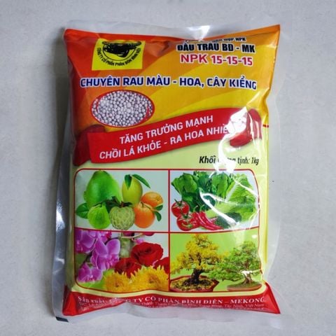 Phân bón đầu trâu NPK 15-15-15 tăng trưởng mạnh, chồi lá khỏe, ra hoa nhiều - Gói 1kg