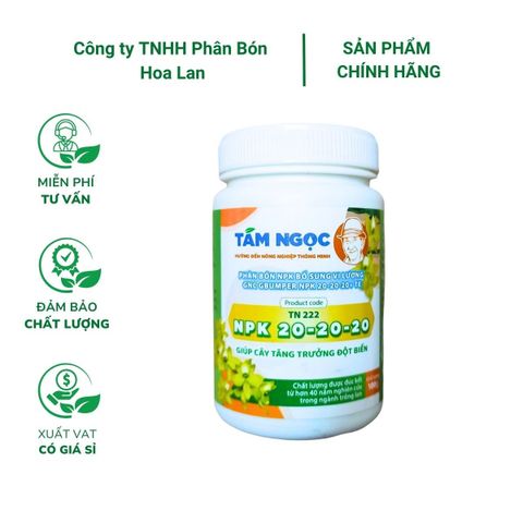 Phân NPK 20-20-20 + TE (Tám Ngọc) - Phân bón lá giúp thân to, dày, mập - Lọ 100 gram