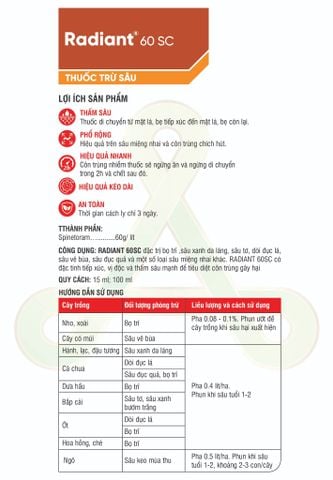 Thuốc trừ sâu RADIANT 60SC (15ml) – Thuốc trừ sâu sinh học, trị bọ trĩ, sâu đục quả & sâu tơ rau màu