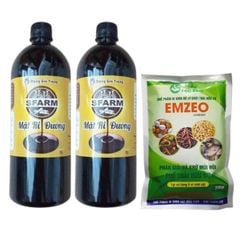 Combo bộ đôi 01 túi chế phẩm ủ rác và phân bón Emzeo 200gram và 02 chai mật rỉ đường loại 1 lít - Tại CH TP. HCM